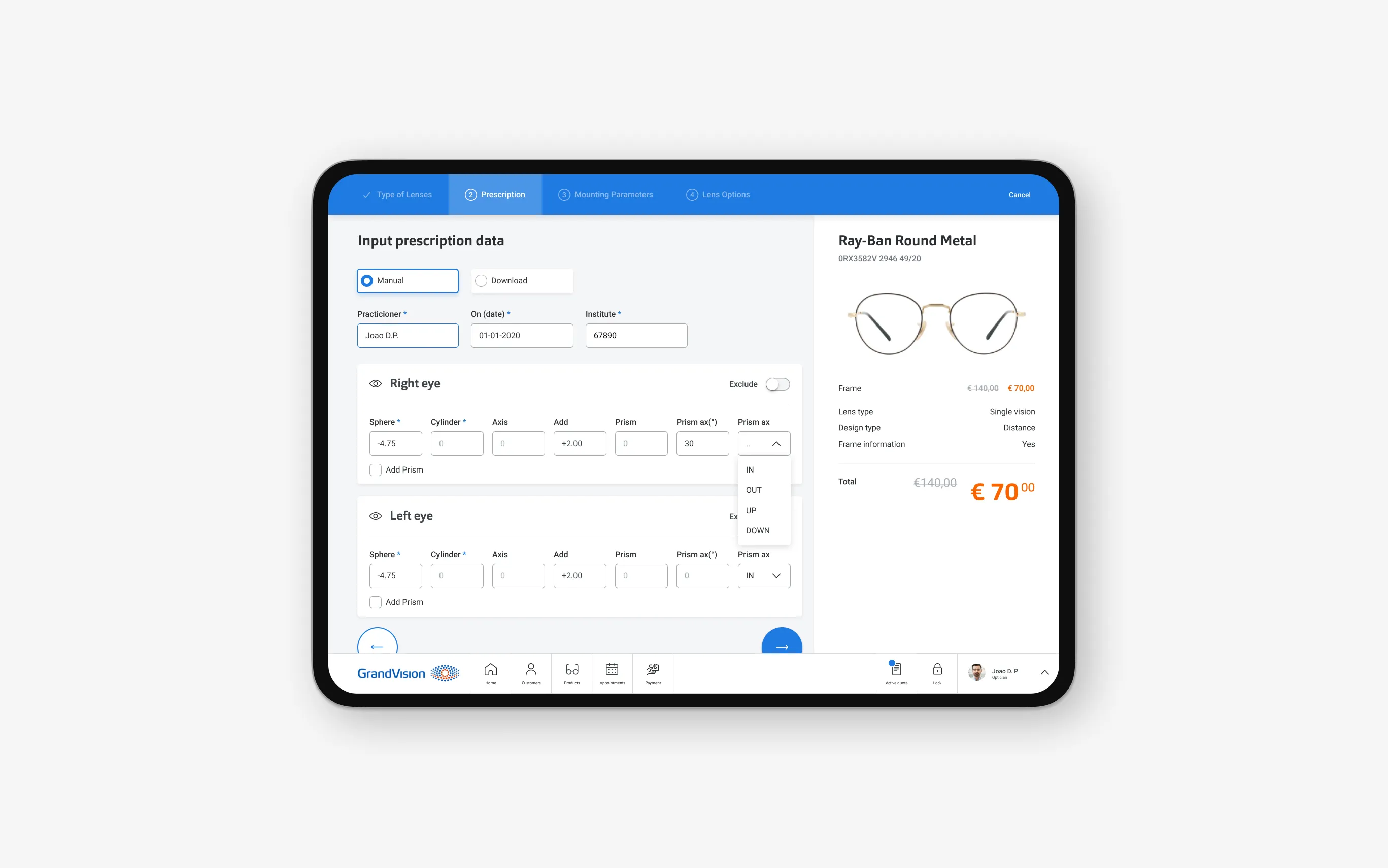 Grandvision platform dashboard interface.