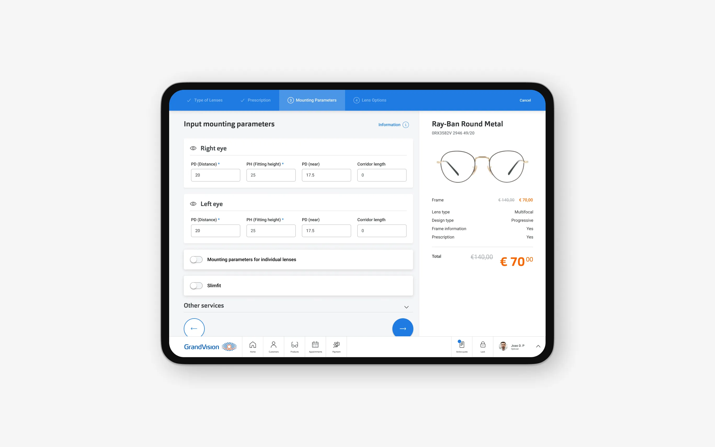 Grandvision platform interface on a mobile device.