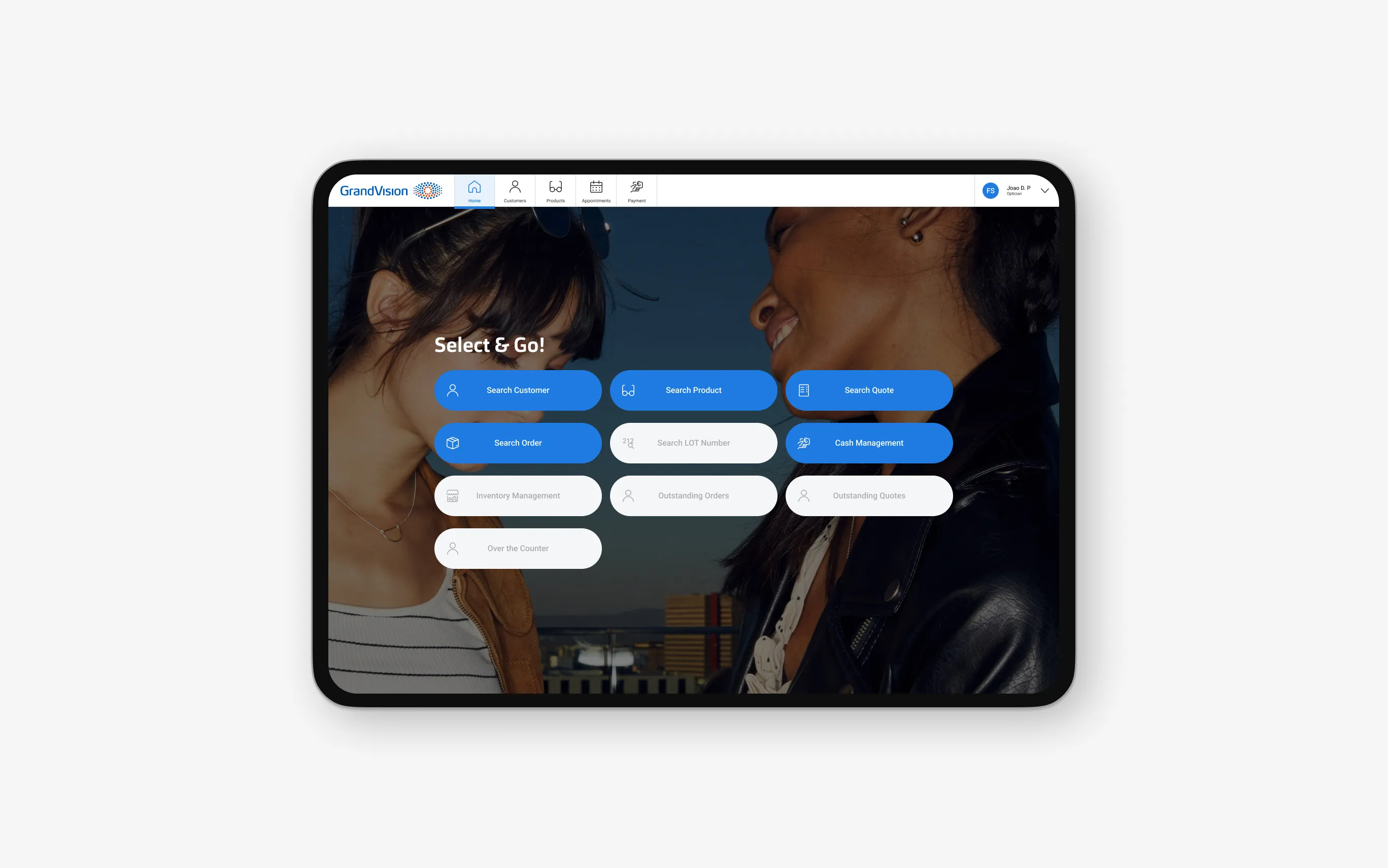 Grandvision platform interface on a tablet.