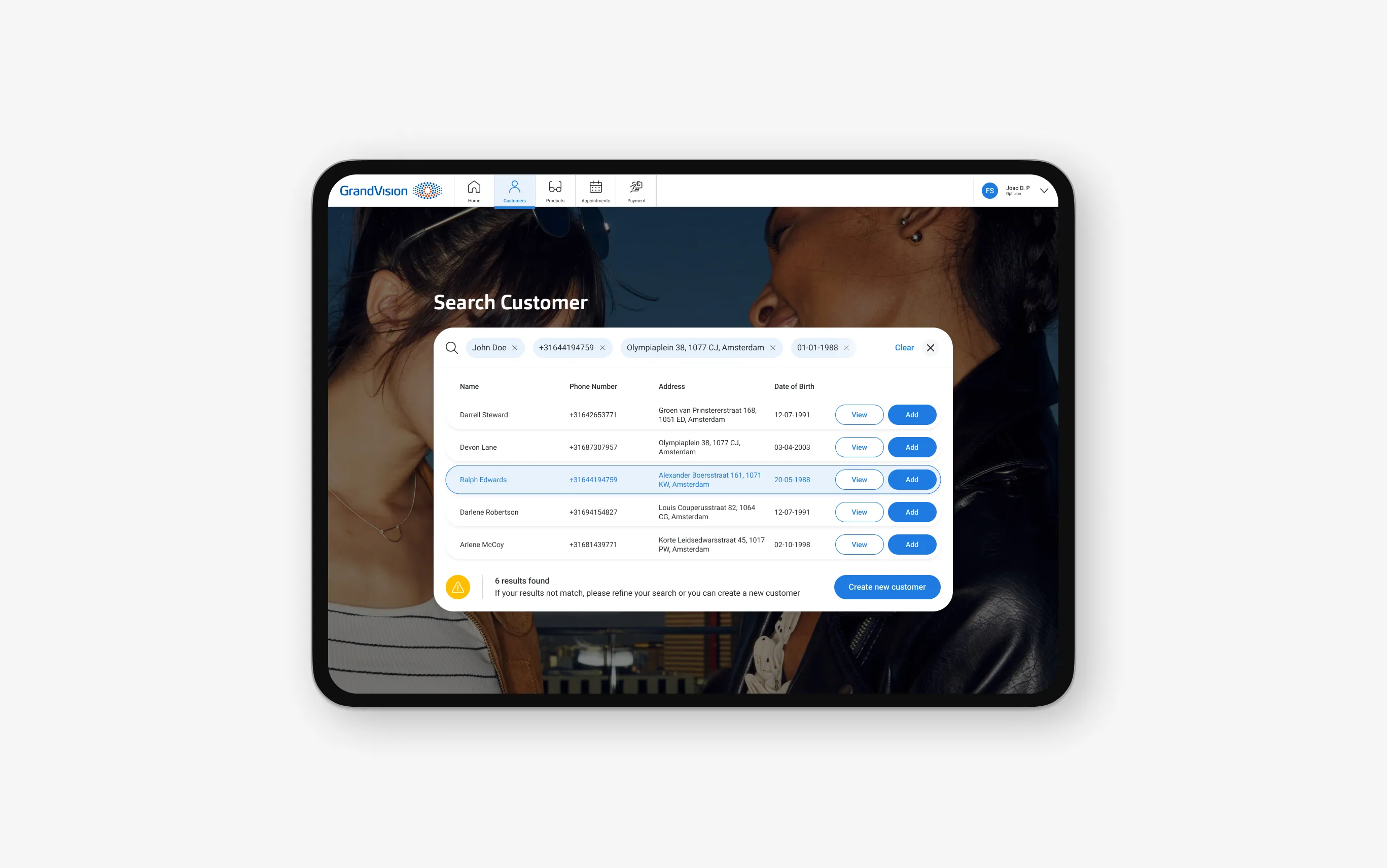 Grandvision platform overview screen.