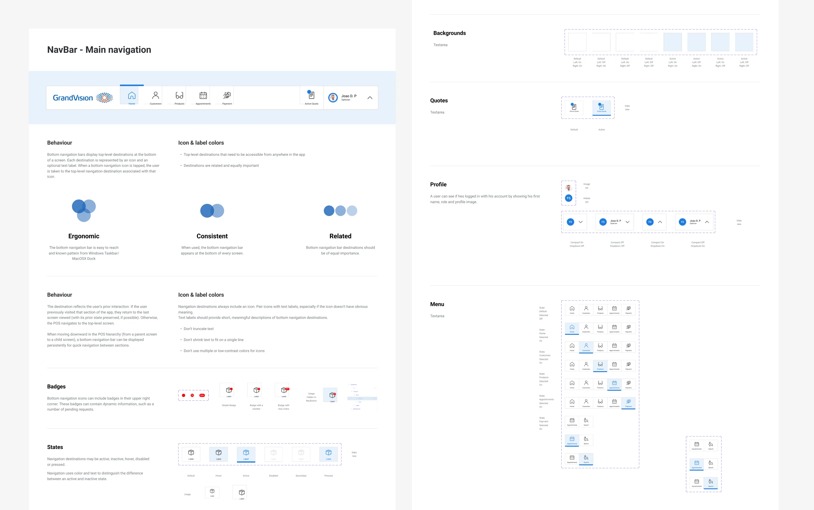 Grandvision design system interface.